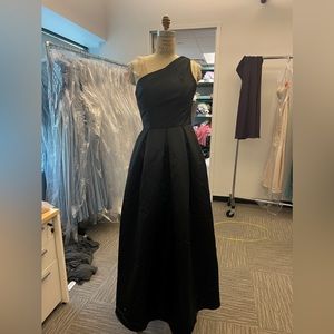 Bill Levkoff McKenna European Satin one shoulder dress with a line skirt